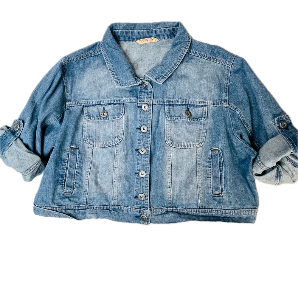 Highway Jeans Denim Jacket Women 3X Blue Plus Size Cropped Button Up Pockets